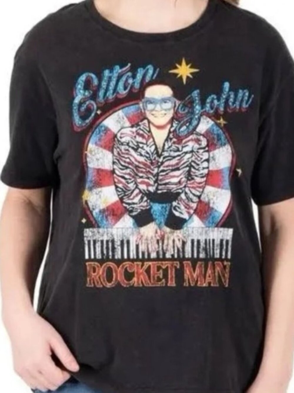 Elton John Official Merchandise Womens Rocket Man Graphic T-Shirt Tee XXL New